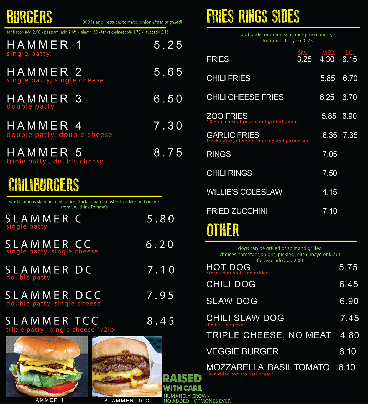 Menu - Willie's Burgers - Willie's Burgers